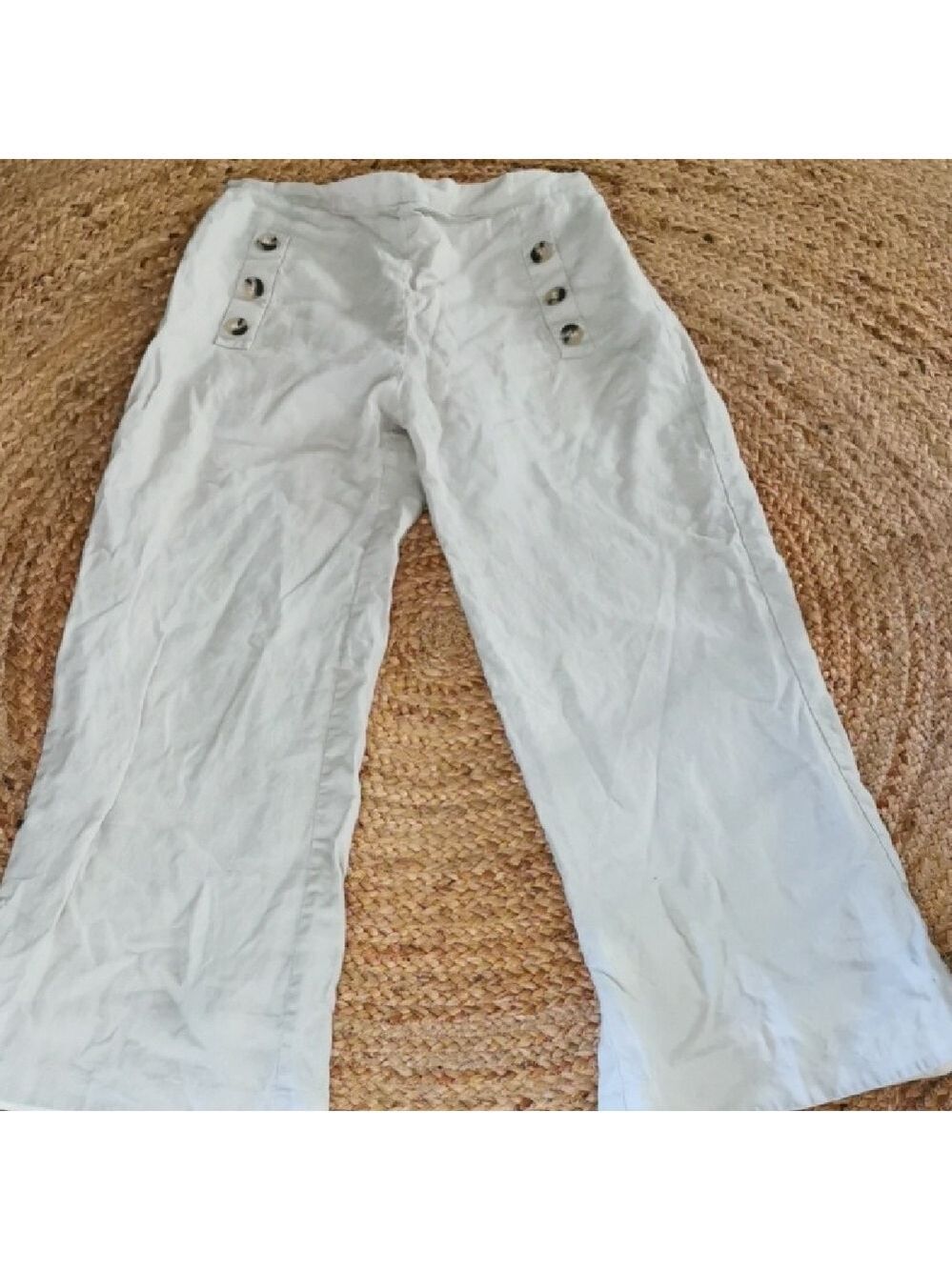 Elan 100%Linen Boho Womens Pull On Wide Leg Pants,Sailor coastal, beachy. Size L